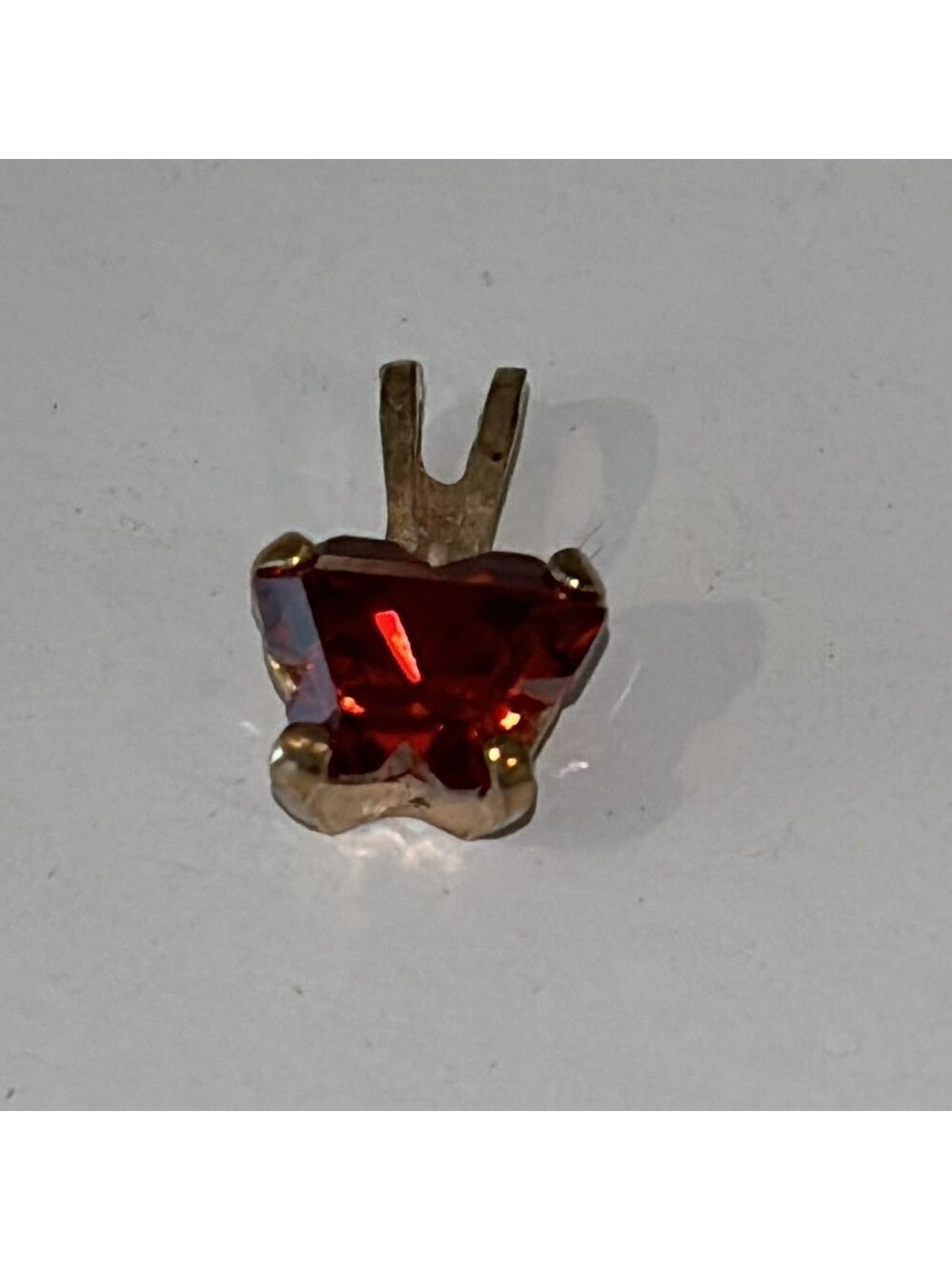 Butterfly mini Birthstone pendant July or January red stone in 10k gold